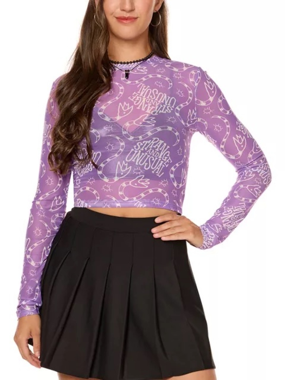 Beetlejuice Long-Sleeve Mesh Cropped Top